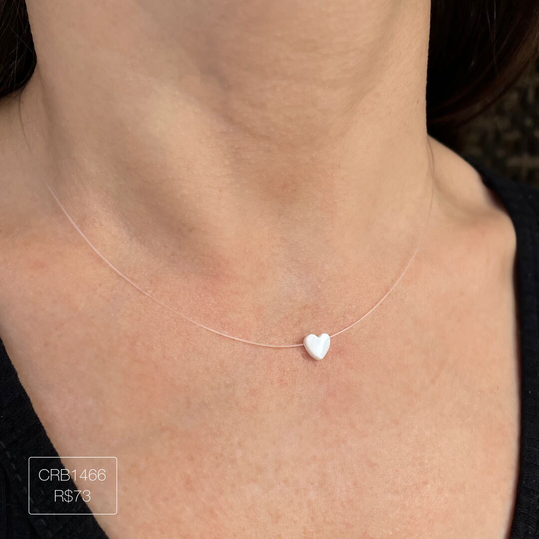 Colar de Nylon c/ Coração Liso Dourado